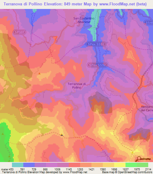 Terranova di Pollino,Italy Elevation Map