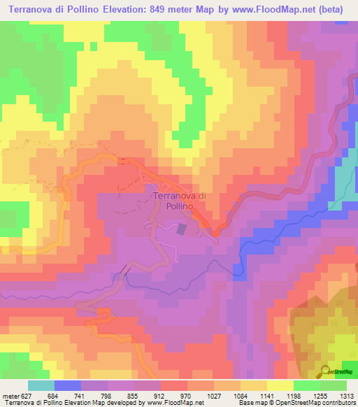 Terranova di Pollino,Italy Elevation Map