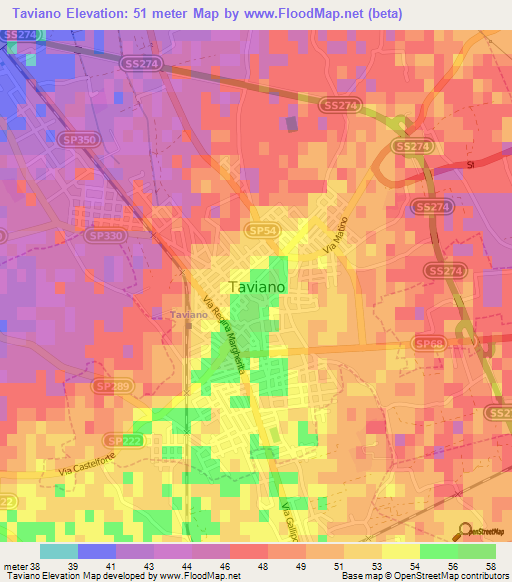 Taviano,Italy Elevation Map