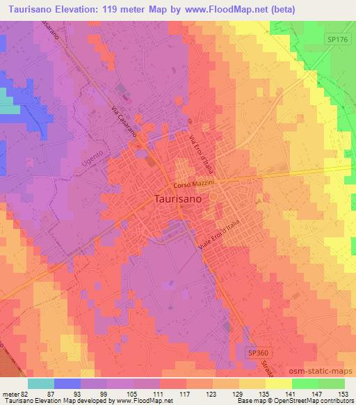 Taurisano,Italy Elevation Map