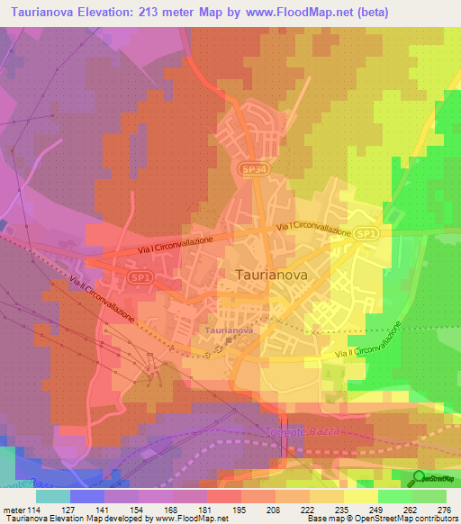 Taurianova,Italy Elevation Map