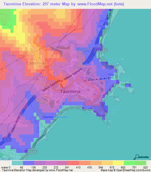 Taormina,Italy Elevation Map