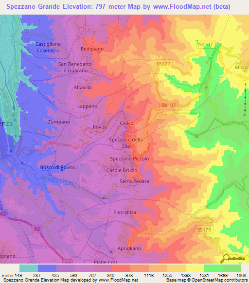 Spezzano Grande,Italy Elevation Map