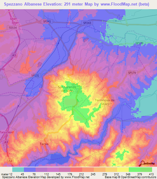 Spezzano Albanese,Italy Elevation Map