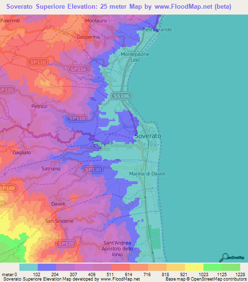 Soverato Superiore,Italy Elevation Map