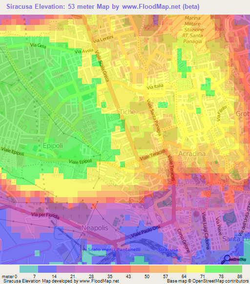 Siracusa,Italy Elevation Map