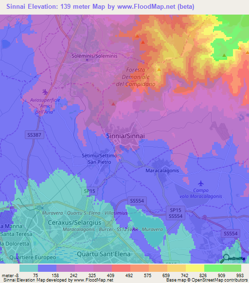 Sinnai,Italy Elevation Map