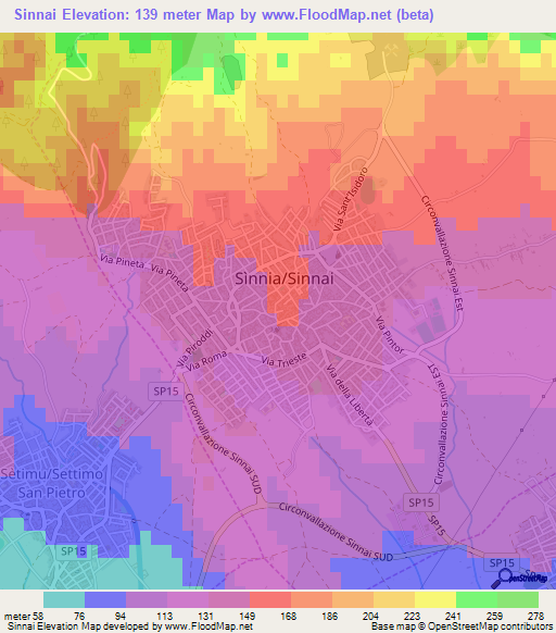 Sinnai,Italy Elevation Map