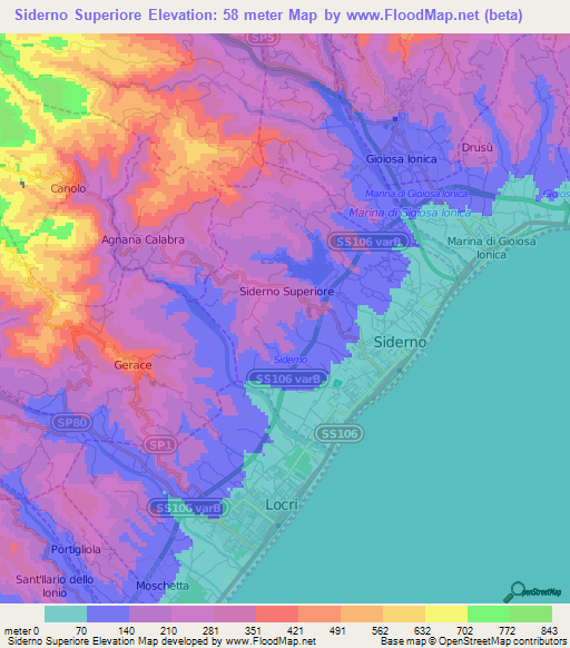 Siderno Superiore,Italy Elevation Map