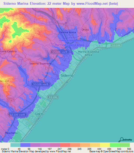 Siderno Marina,Italy Elevation Map