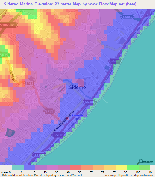 Siderno Marina,Italy Elevation Map