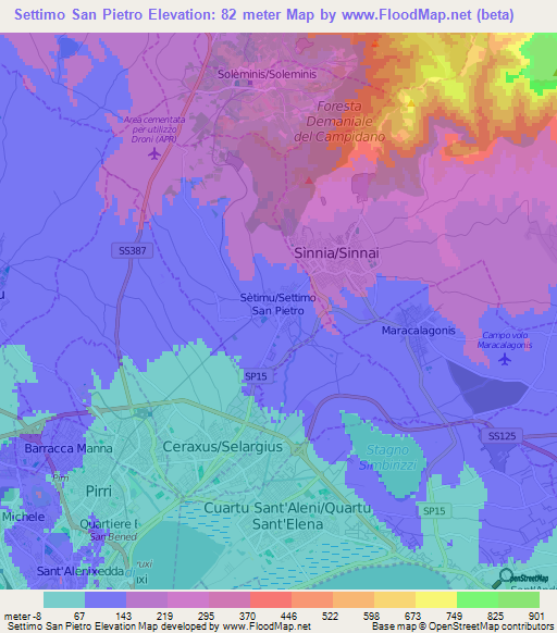 Settimo San Pietro,Italy Elevation Map