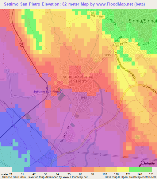Settimo San Pietro,Italy Elevation Map