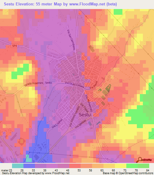 Sestu,Italy Elevation Map