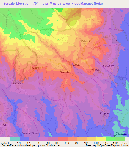 Sersale,Italy Elevation Map