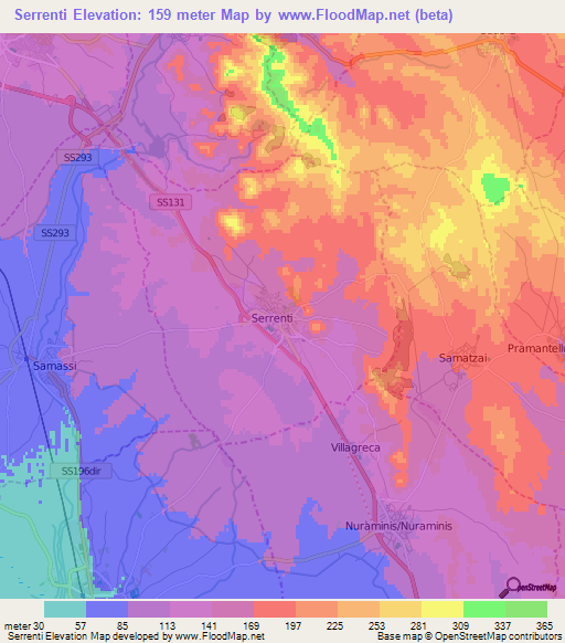 Serrenti,Italy Elevation Map