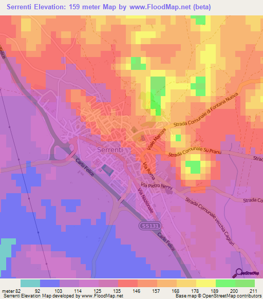 Serrenti,Italy Elevation Map