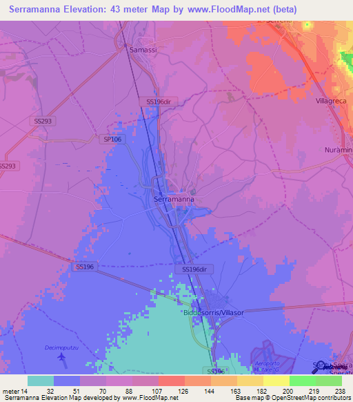 Serramanna,Italy Elevation Map