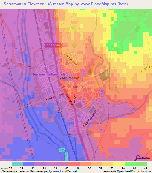 Serramanna,Italy Elevation Map