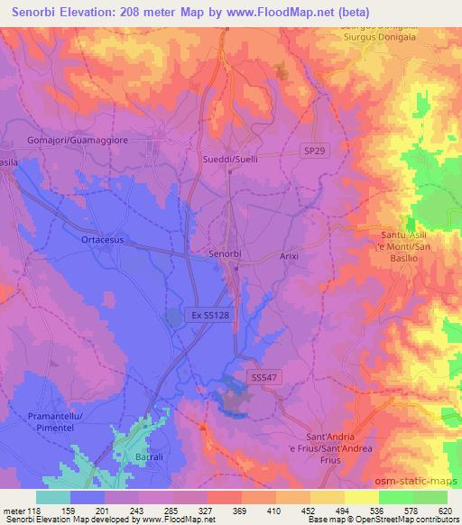 Senorbi,Italy Elevation Map