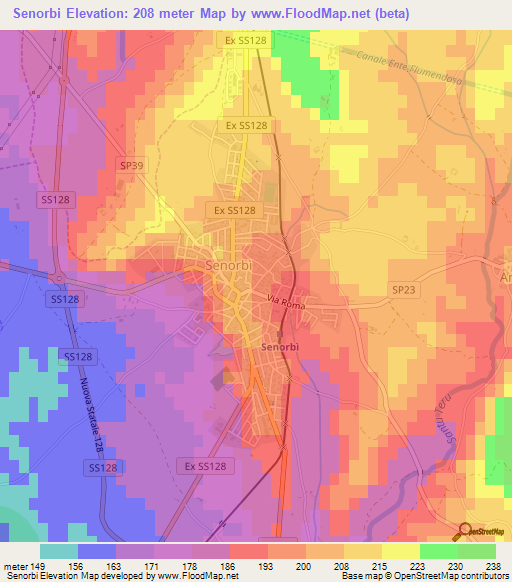 Senorbi,Italy Elevation Map