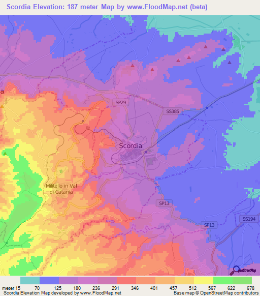 Scordia,Italy Elevation Map