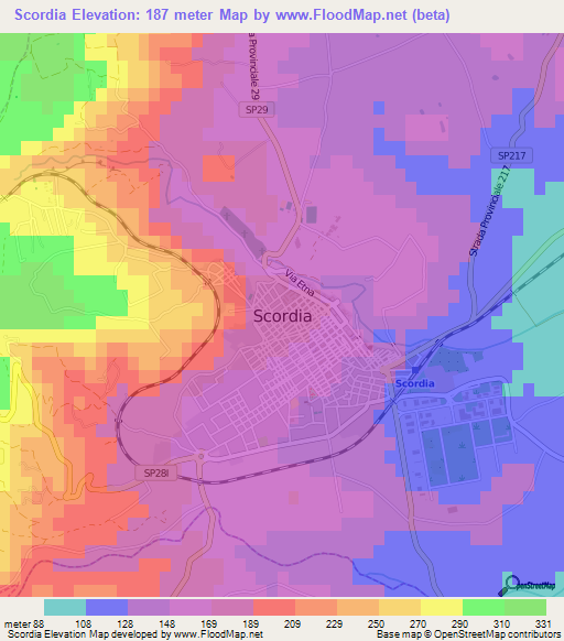 Scordia,Italy Elevation Map