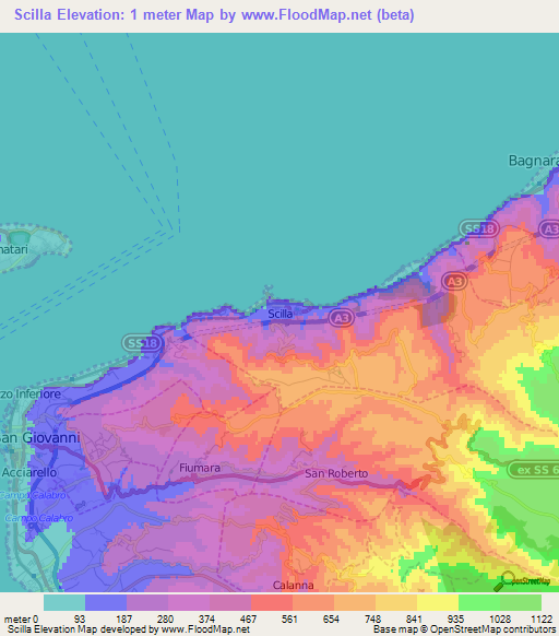 Scilla,Italy Elevation Map