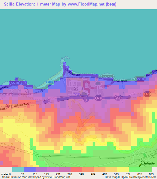 Scilla,Italy Elevation Map