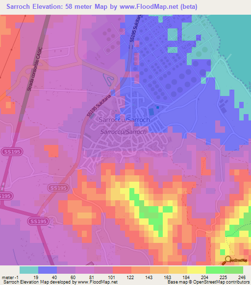 Sarroch,Italy Elevation Map