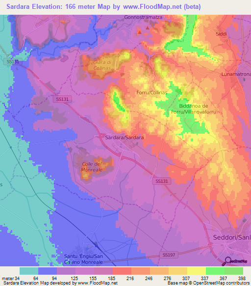 Sardara,Italy Elevation Map