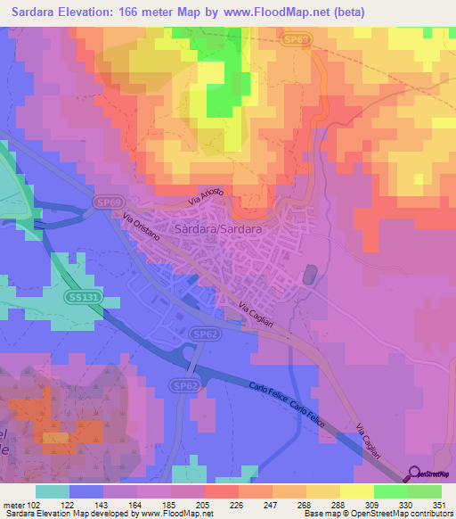 Sardara,Italy Elevation Map