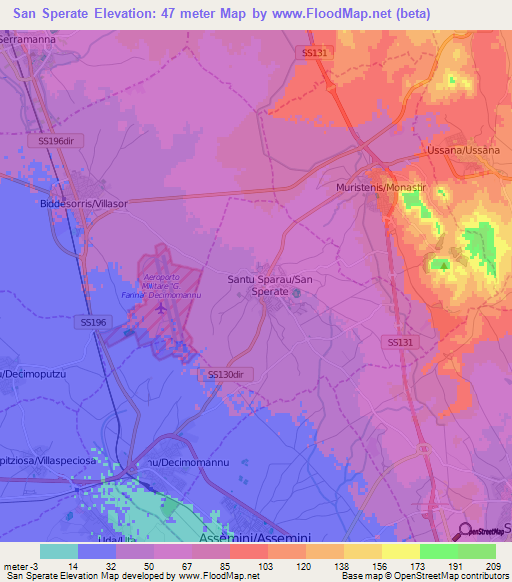 San Sperate,Italy Elevation Map