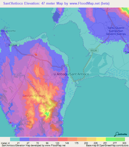 Sant'Antioco,Italy Elevation Map