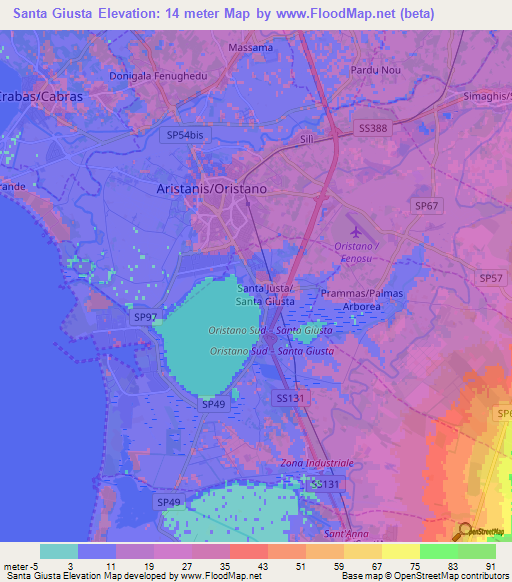 Santa Giusta,Italy Elevation Map