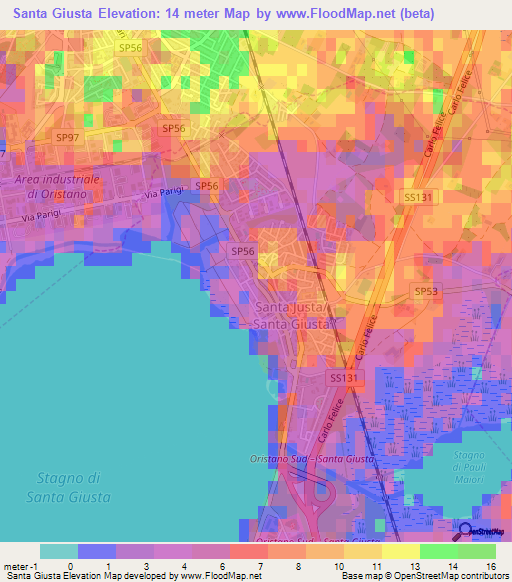 Santa Giusta,Italy Elevation Map