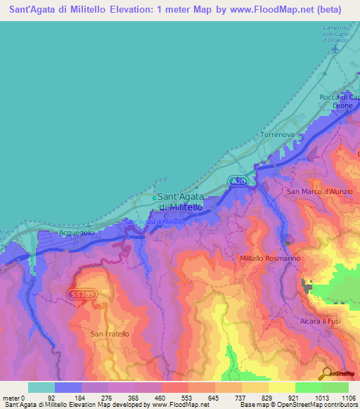 Sant'Agata di Militello,Italy Elevation Map