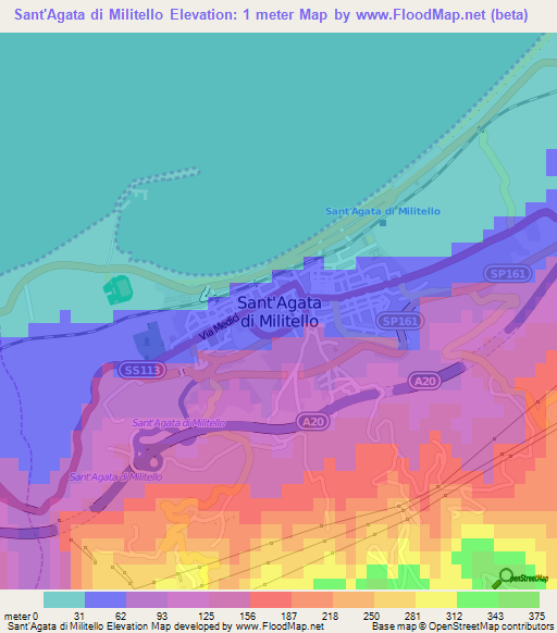 Sant'Agata di Militello,Italy Elevation Map