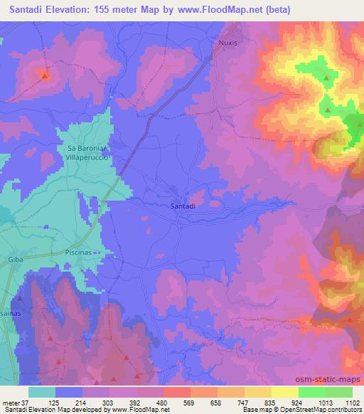 Santadi,Italy Elevation Map