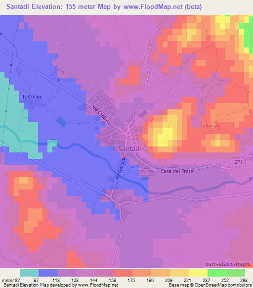 Santadi,Italy Elevation Map