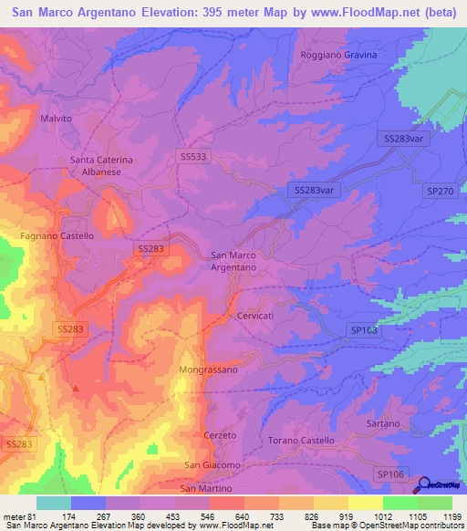 San Marco Argentano,Italy Elevation Map