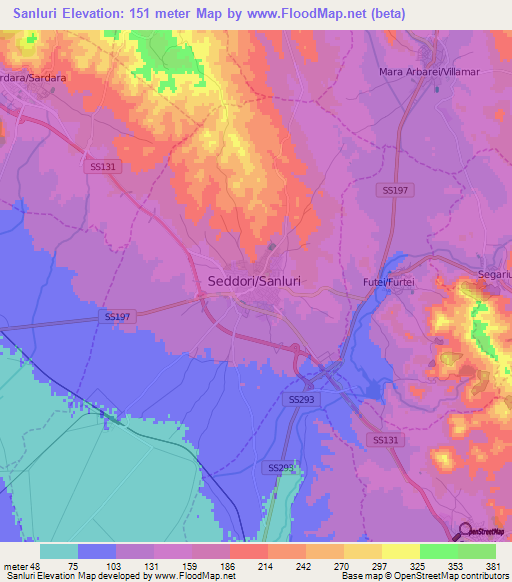 Sanluri,Italy Elevation Map