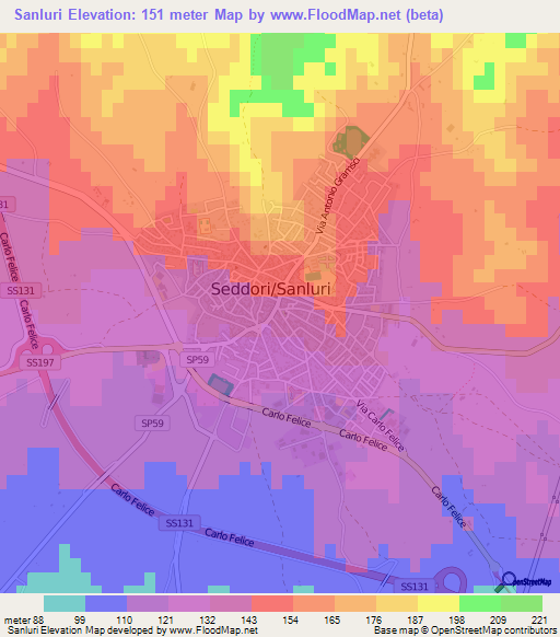 Sanluri,Italy Elevation Map