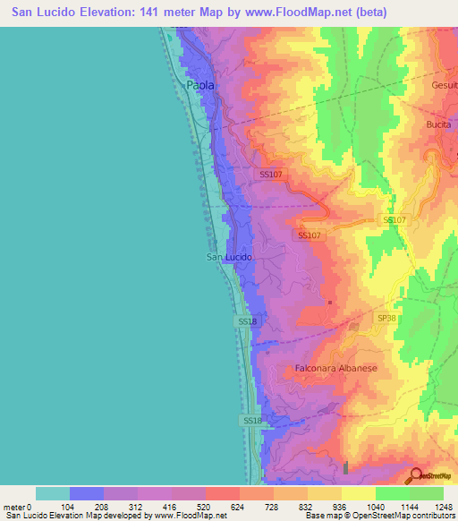 San Lucido,Italy Elevation Map