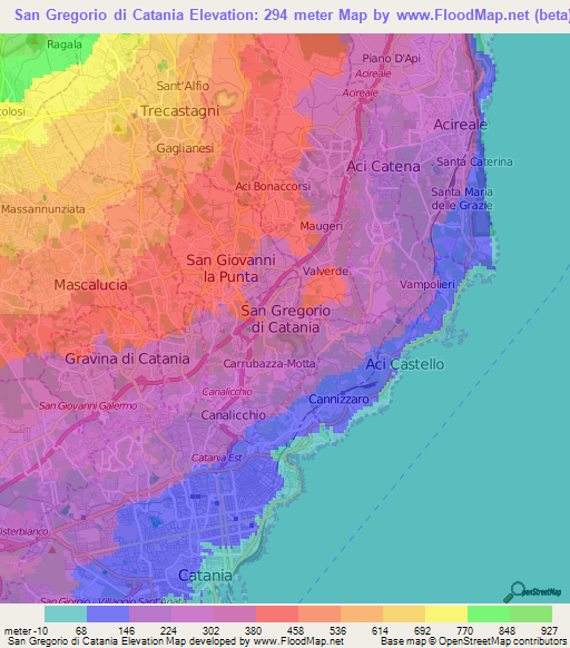 San Gregorio di Catania,Italy Elevation Map