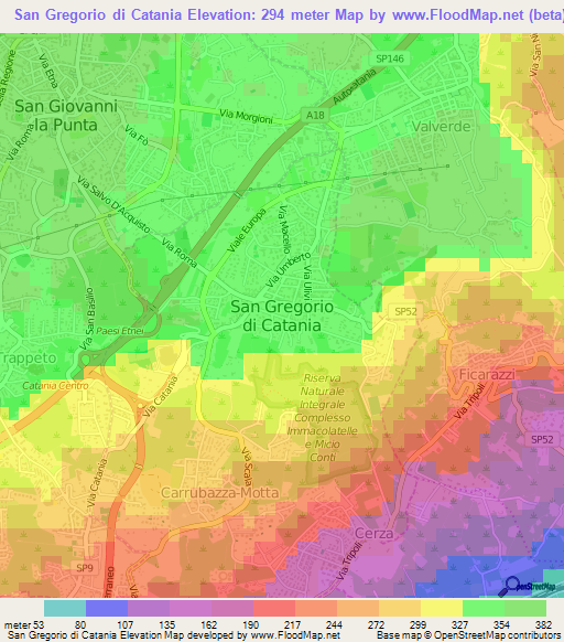 San Gregorio di Catania,Italy Elevation Map