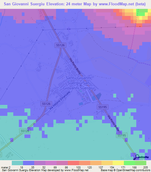 San Giovanni Suergiu,Italy Elevation Map