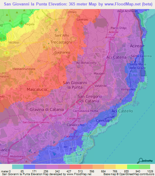 San Giovanni la Punta,Italy Elevation Map