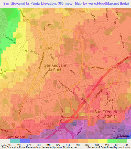 San Giovanni la Punta,Italy Elevation Map