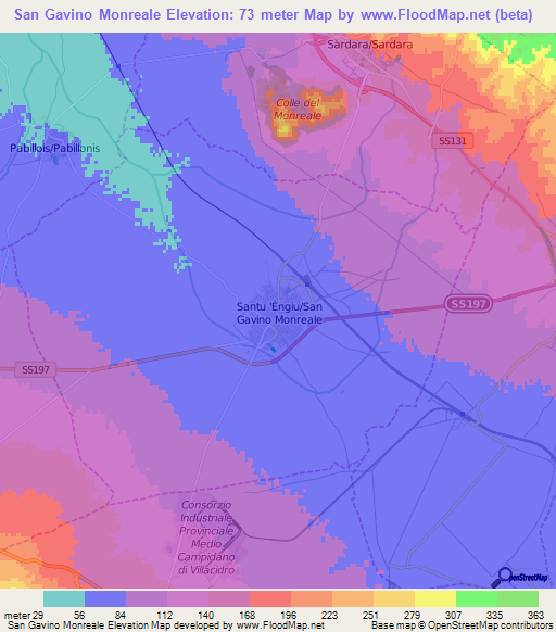 San Gavino Monreale,Italy Elevation Map